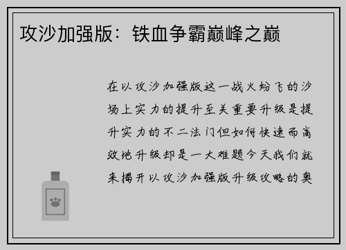 攻沙加强版：铁血争霸巅峰之巅